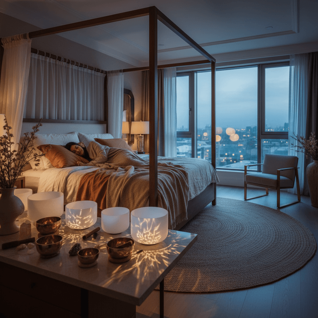 Larissa Steinbach leads a profound sound wellness session at Soul Art Dubai, facilitating deep sleep states for optimal adenosine clearance and restorative well-being.