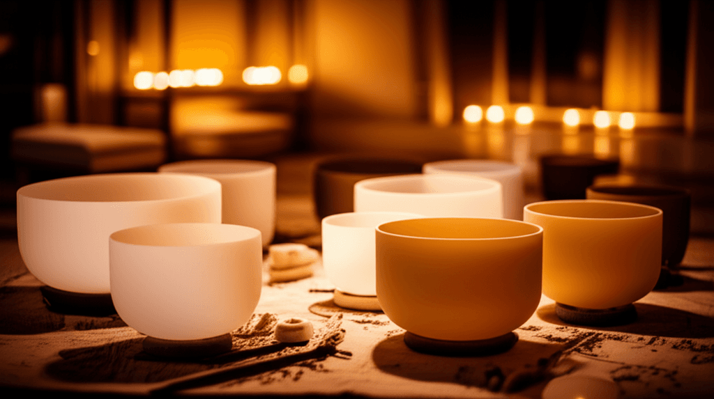 Eine Person trägt Kopfhörer und meditiert, um Fokus und Konzentration zu verbessern, umgeben von einem sanften, diffusen Licht. Das Bild repräsentiert die beruhigende Wirkung der binauralen Beats bei Soul Art Dubai und die innovative Wellness-Philosophie von Larissa Steinbach.
