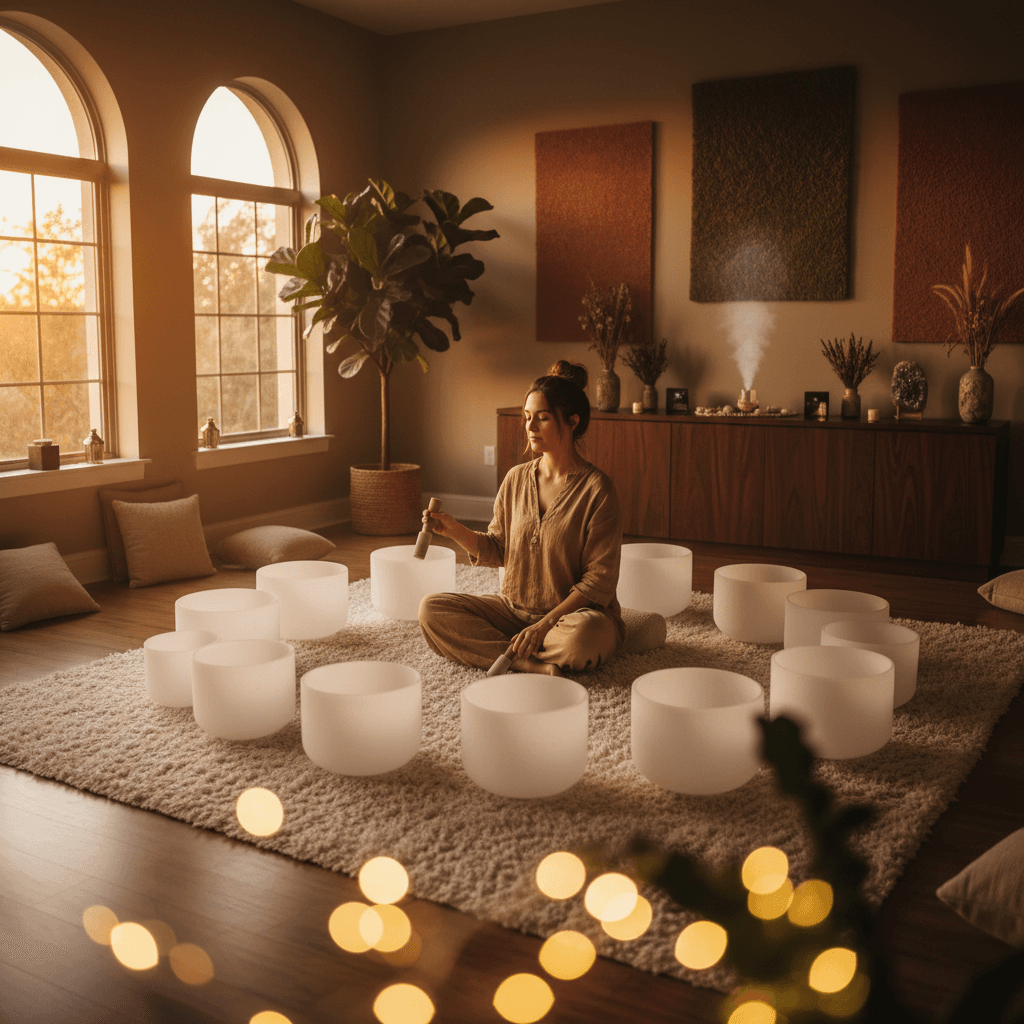 مهندس معماري يتأمل مخططًا، مع تراكب بصري لأمواج صوتية ثلاثية الأبعاد، يمثل دمج الصوت في التصميم المعماري. صورة تعكس رؤية سول آرت دبي وخبيرة الرفاهية الصوتية لاريسا ستاينباخ.