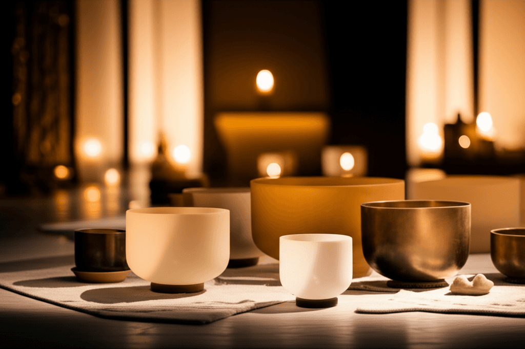 Larissa Steinbach of Soul Art Dubai facilitating a serene sound wellness session for residents in an assisted living facility, promoting relaxation and holistic well-being with crystal singing bowls.