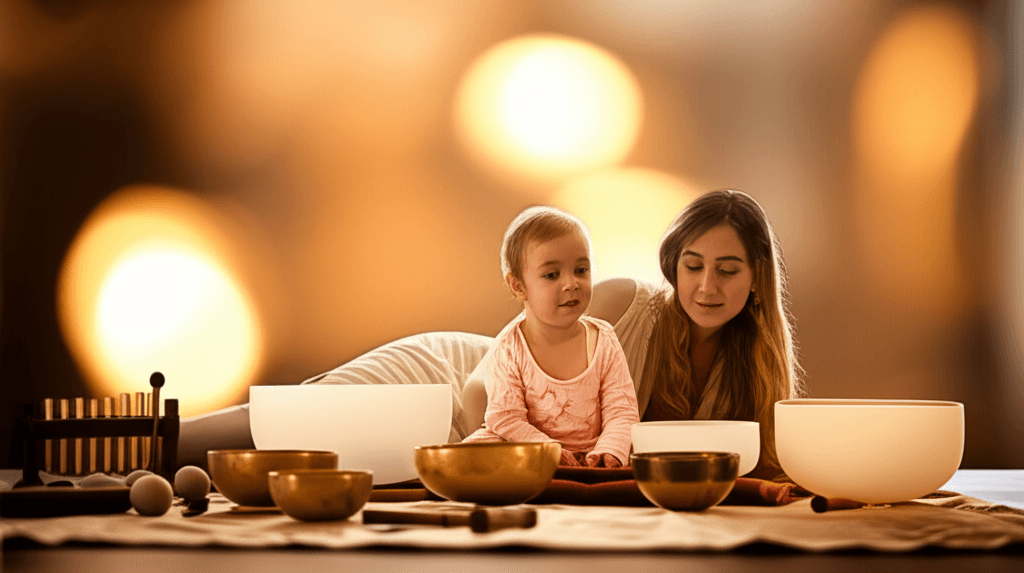 Ein Kind schläft friedlich unter einer Decke, umgeben von gedämpftem Licht und sanften Klängen, symbolisierend die wohltuenden Klangrituale für Kinder von Soul Art, gegründet von Larissa Steinbach.