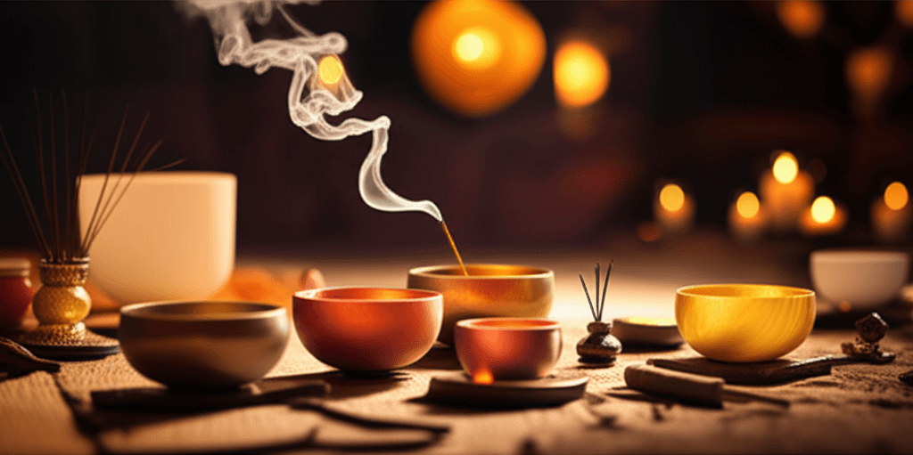 Larissa Steinbach from Soul Art Dubai demonstrating Bija Mantra meditation with sound bowls for chakra activation and holistic wellness.
