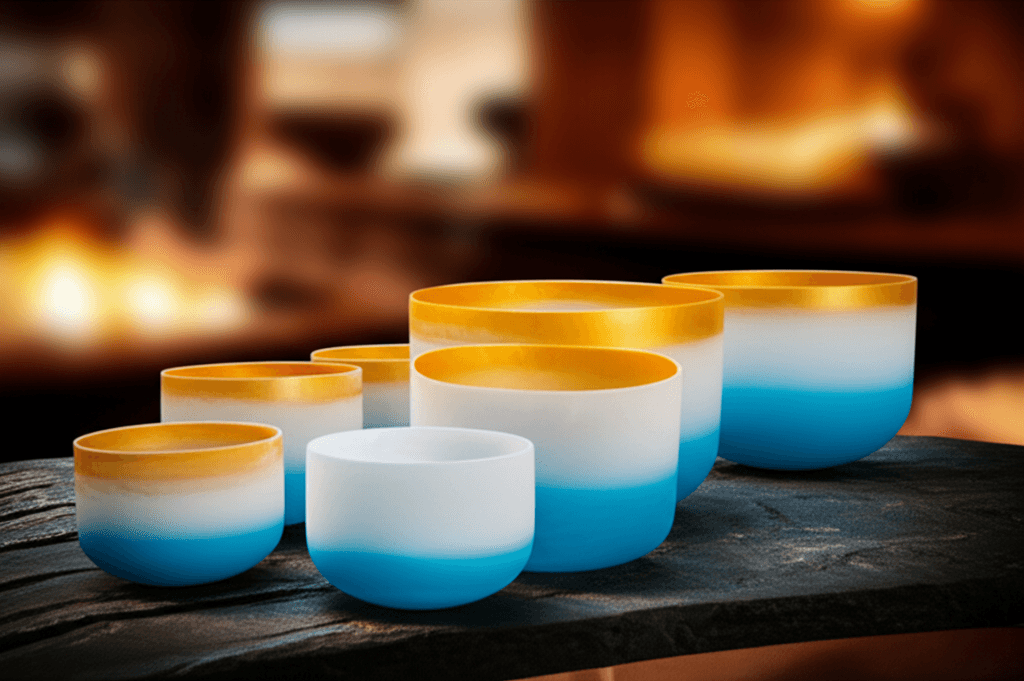 Larissa Steinbach leading a transformative sound wellness session at Soul Art Dubai, surrounded by crystal singing bowls and therapeutic light, symbolizing the deep connection between sound frequency protocols and biohacking beauty.