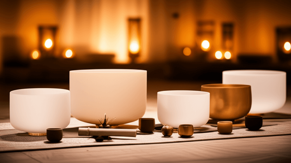 A serene studio interior with light filtering through, a person practicing Box Breathing with headphones for Binaural Beats, symbolizing nervous system regulation and deep relaxation at Soul Art Dubai, founded by Larissa Steinbach.