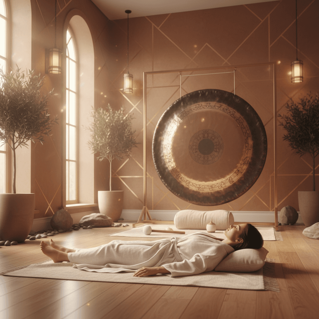 A serene image of a bridal party experiencing a calming sound bath at Soul Art, Dubai, featuring crystal singing bowls. Led by wellness expert Larissa Steinbach, this pre-wedding relaxation offers deep stress relief and holistic well-being.