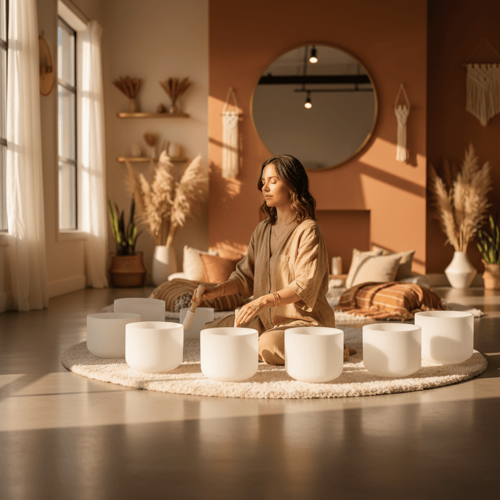 A close-up of a meticulously crafted, ancient-looking bronze singing bowl, reflecting soft light, symbolizing the deep resonance and heritage honored by Soul Art and Larissa Steinbach.