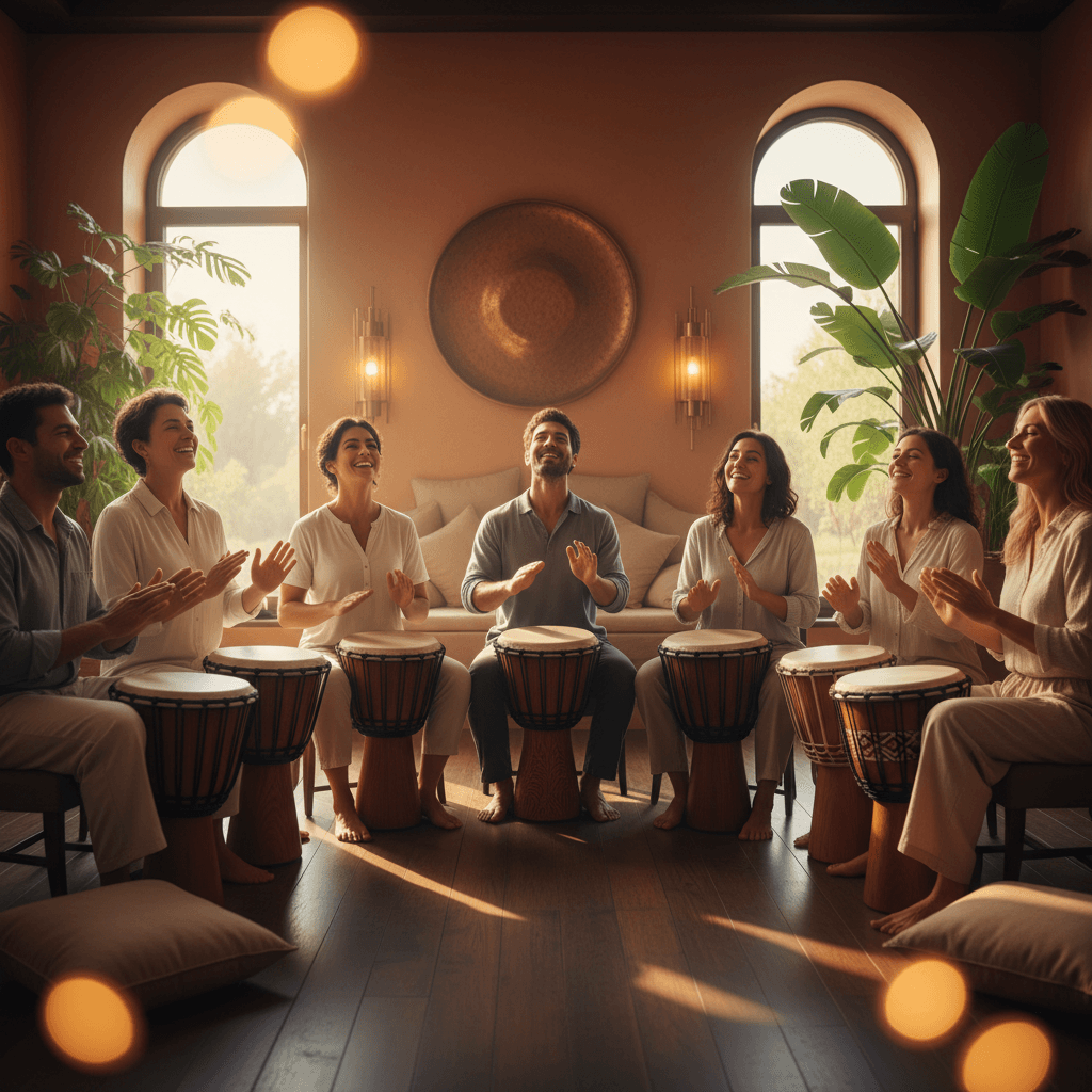 Larissa Steinbach guiding a virtual sound wellness session, fostering an online community through Soul Art Dubai for enhanced connection and relaxation.