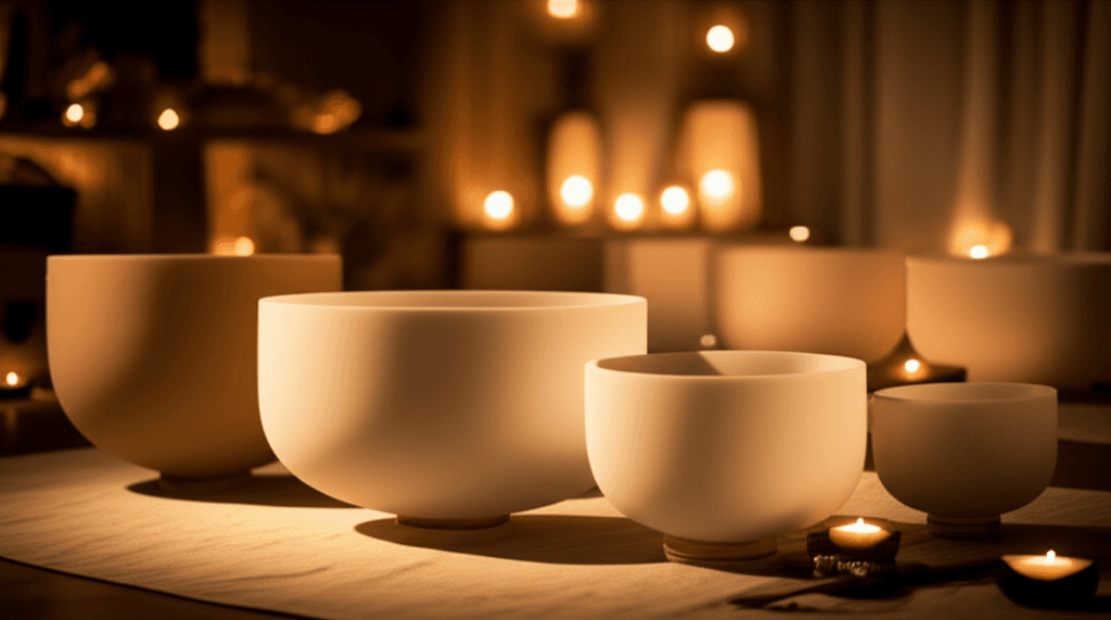 A person experiencing sound therapy, with gentle light and instruments like singing bowls. Soul Art Dubai, led by Larissa Steinbach, offers holistic wellness support for individuals during cancer treatment.