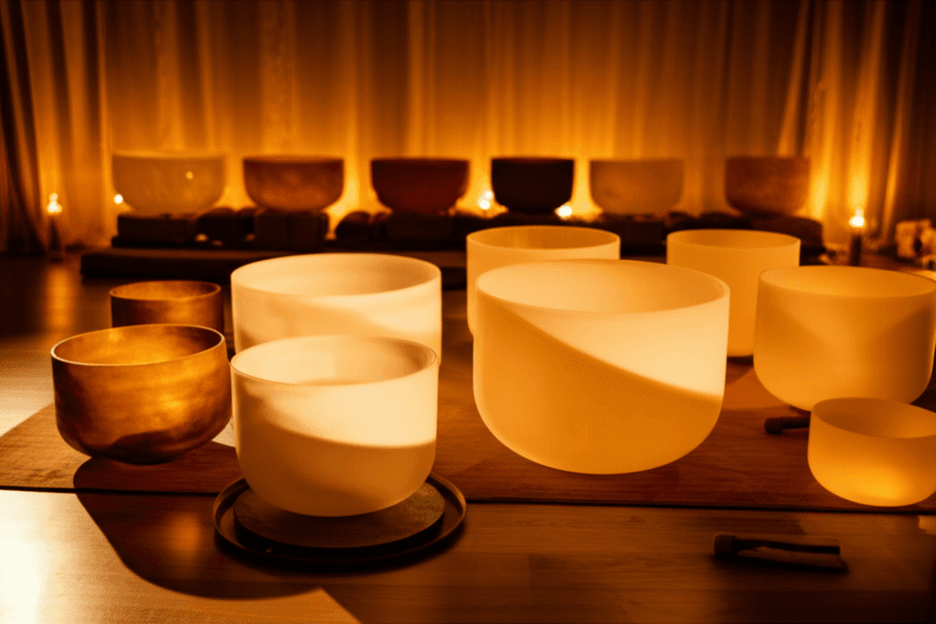 Eine glänzende Kristallklangschale, umgeben von sanftem Licht, symbolisiert Harmonie und Wohlbefinden bei Soul Art Dubai mit Larissa Steinbach. Keywords: Kristallklangschale, Klangheilung, Sound Bath, Dubai Wellness, Achtsamkeit.