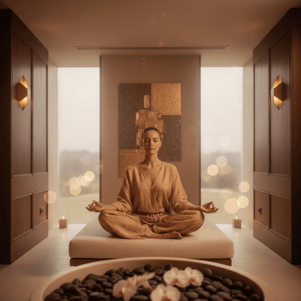 Larissa Steinbach, founder of Soul Art Dubai, facilitating a whole-brain sound healing session with singing bowls and gongs for deep coherence and integration.