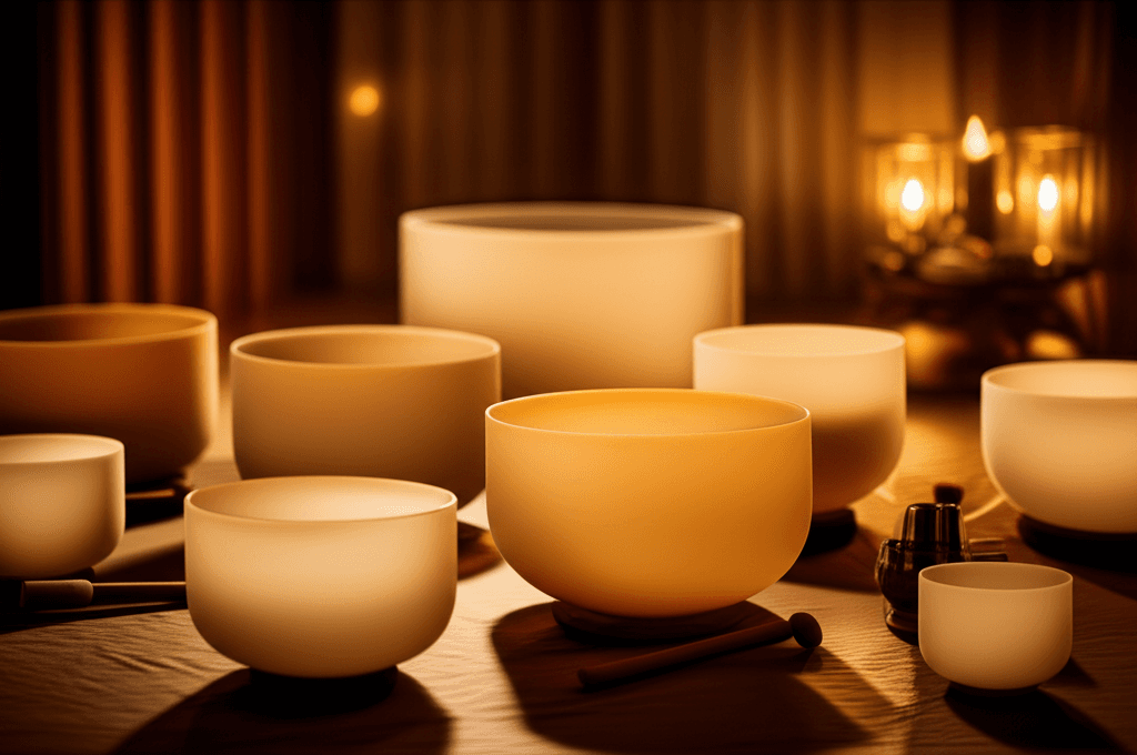 A tranquil image featuring hands near a singing bowl, with subtle light, representing sound wellness and collagen stimulation at Soul Art, founded by Larissa Steinbach.