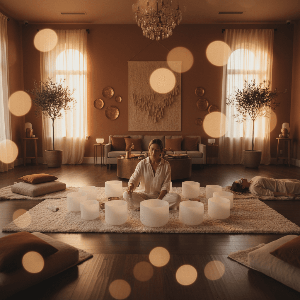 Eine ruhige, farbenfrohe und klangvolle Umgebung bei Soul Art Dubai, symbolisch für die Expertise von Larissa Steinbach im Bereich Farbtherapie und Klangheilung.