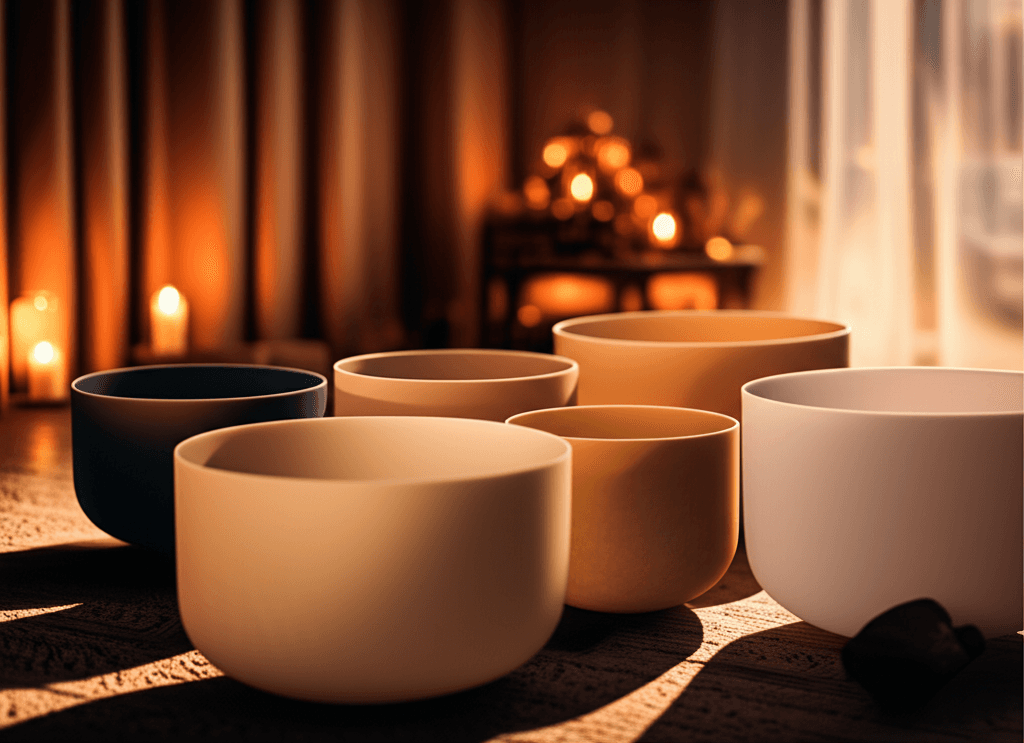 Larissa Steinbach leads a serene sound bath session at Soul Art Dubai, featuring crystal singing bowls, offering a complementary wellness practice for navigating extended mourning and complicated grief.