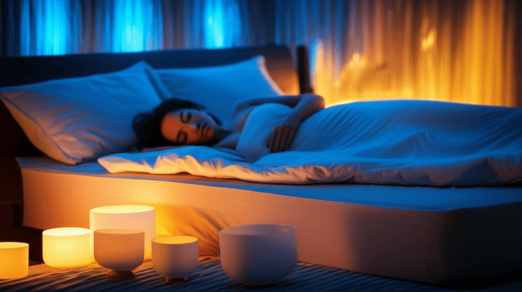 Larissa Steinbach of Soul Art guides a sound wellness session, enhancing delta wave frequencies for deep memory consolidation and restorative sleep in a calming studio.