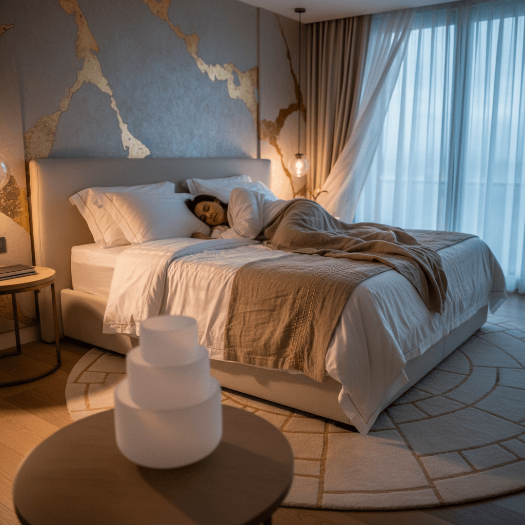 Serene image of a brainwave pattern symbolizing deep sleep and restoration
