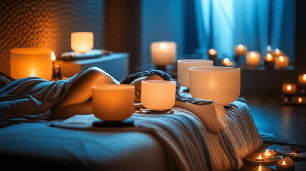 Larissa Steinbach von Soul Art Dubai führt eine Klangschalen-Sitzung durch, um den Tiefschlaf und den Schlafzyklus von Senioren durch gezielte Klang-Wellness zu verbessern.