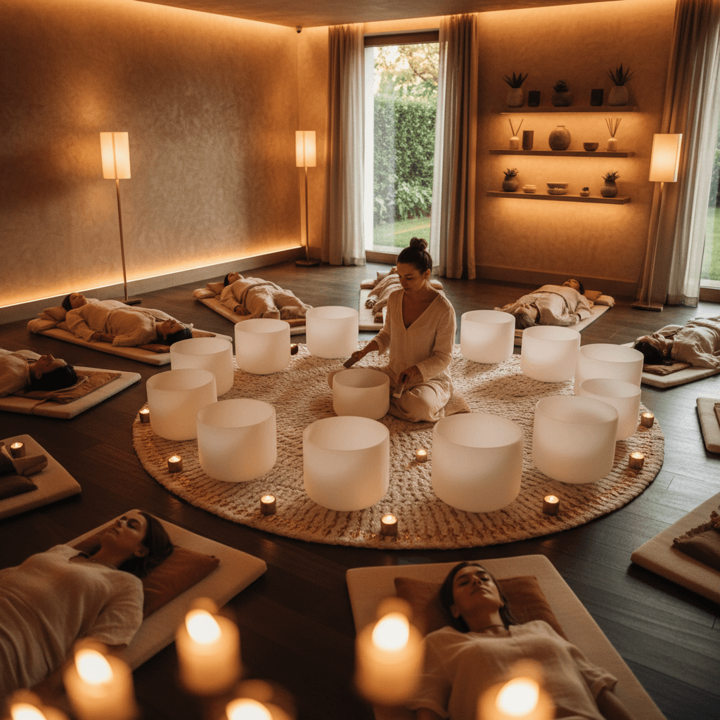 Eine beeindruckende Sonnenfinsternis über einer malerischen Landschaft, umgeben von einem mystischen Glühen, das die tiefe Verbindung von Kosmos und Klang symbolisiert. Ein zentrales Element im einzigartigen Wellness-Ansatz von Soul Art und Larissa Steinbach.