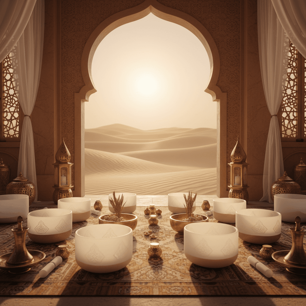 جلسة رفاهية صوتية في سول آرت دبي، بقيادة لاريسا ستاينباخ، لتعافي رياضيي التحمل وتحسين الأداء. وعاءات غنائية وترددات هادئة.