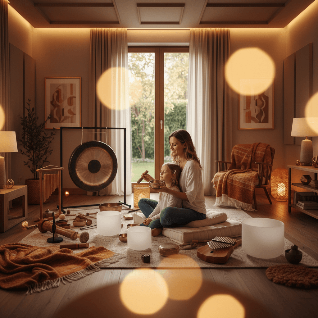 A tranquil scene of a family member gently holding a loved one's hand at a hospital bedside, with a serene light and subtle sound wave illustration, representing Soul Art's approach to sound wellness by Larissa Steinbach for patient comfort and family connection.