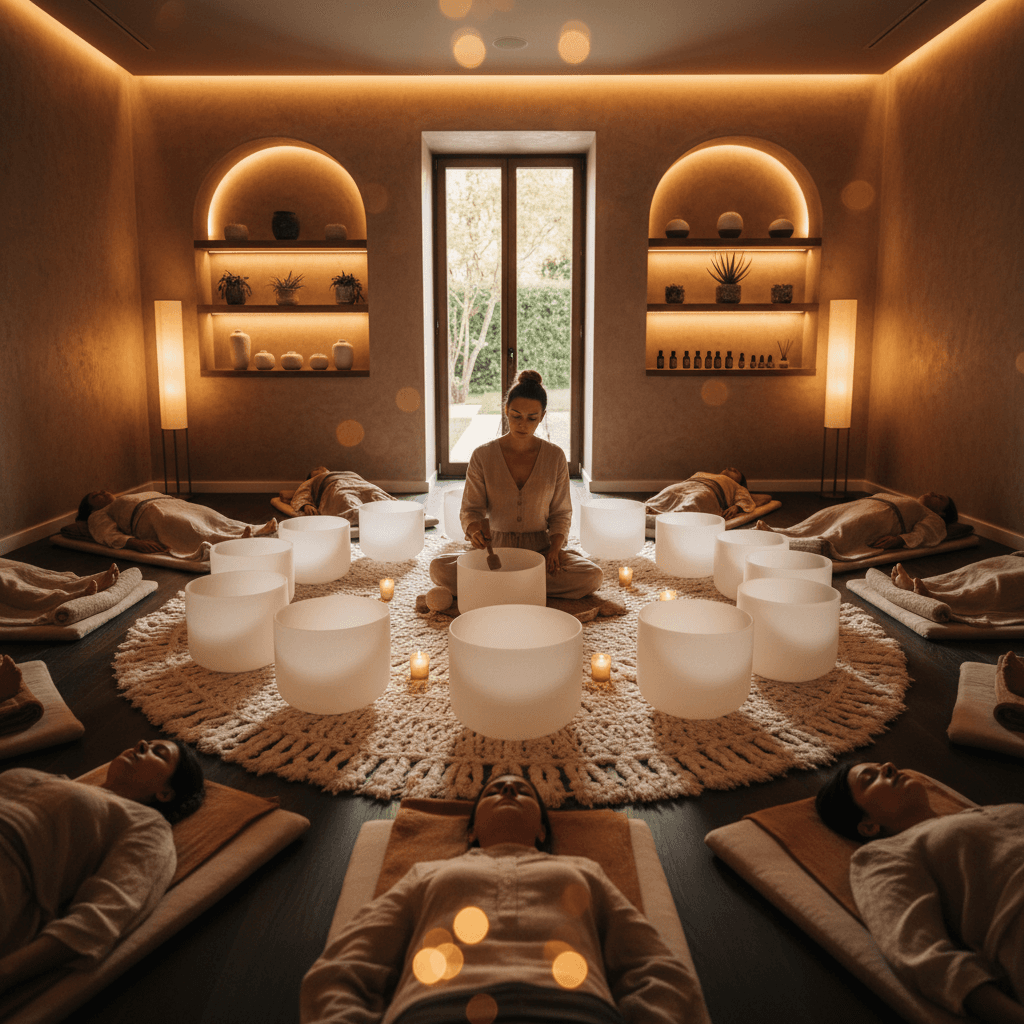 A father and son sharing a moment of connection during a sound wellness session at Soul Art, highlighting the benefits of Larissa Steinbach's approach to emotional well-being and masculine honor.