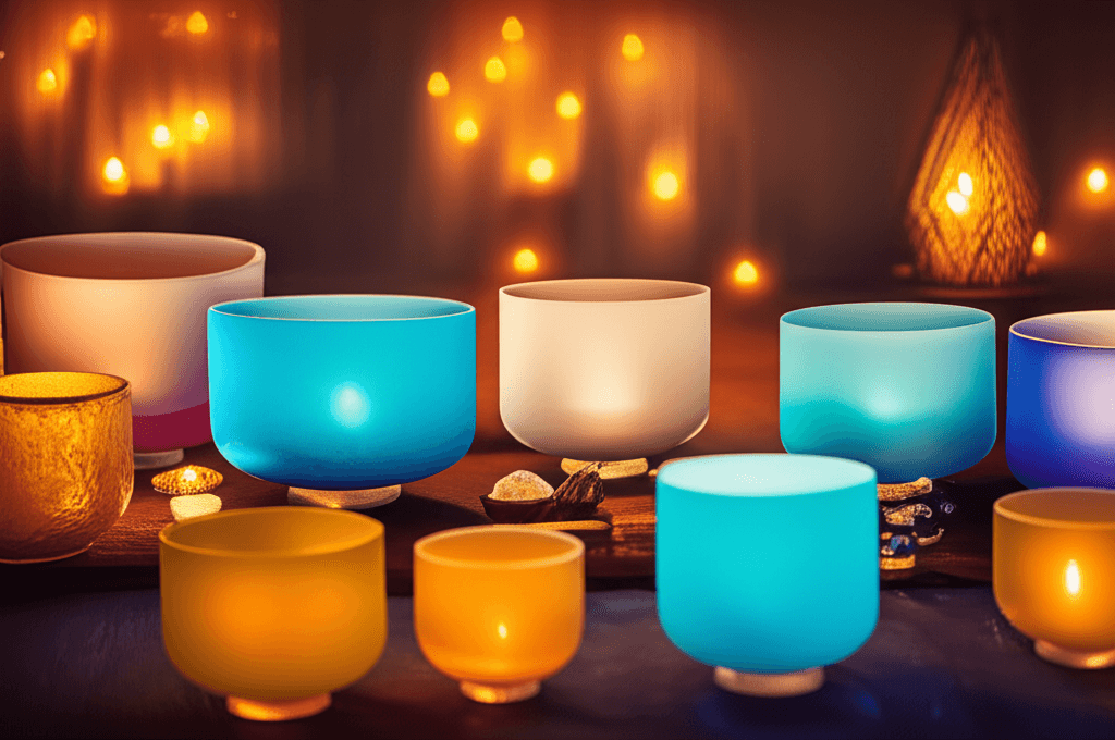 A person relaxing in a sound wellness lounge, surrounded by gentle light and sound waves, representing a Soul Art session with Larissa Steinbach focusing on fibromyalgia support.