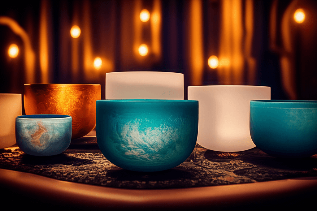 A vibrant visual representation of sound waves, with smooth, flowing lines depicting varying frequencies and wavelengths, evoking calm and energy. Prominently features the Soul Art logo, symbolizing the studio's unique approach to sound wellness and Larissa Steinbach's expertise.