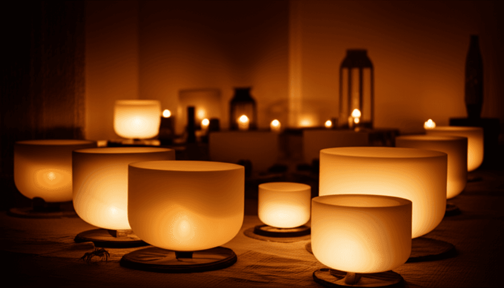 A person meditating in a serene setting, surrounded by singing bowls and subtle light, representing sound wellness at Soul Art by Larissa Steinbach, offering alternatives for dopamine regulation and gaming addiction support.