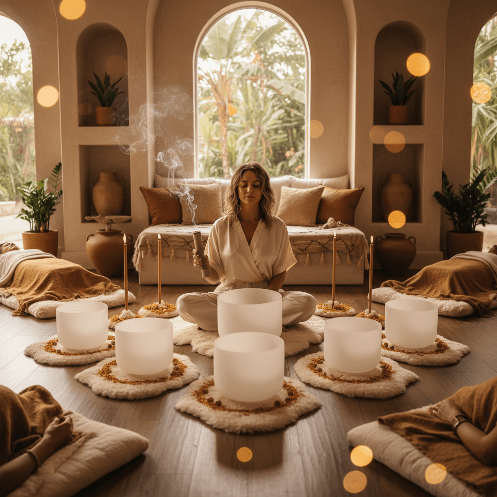 Larissa Steinbach of Soul Art guides a sound wellness session, offering gentle comfort and peace during end-of-life transitions through therapeutic sound and mindful presence.