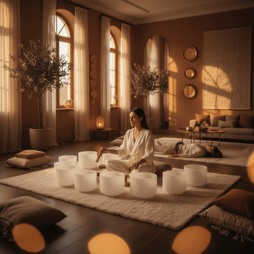 Larissa Steinbach von Soul Art Dubai demonstriert schützende Klangpraktiken für optimale Gehörgesundheit und ganzheitliches Wohlbefinden.