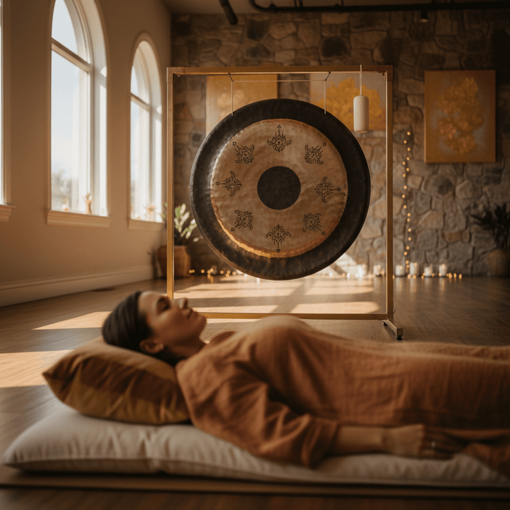 Eine von Larissa Steinbach geleitete private Sound Bath Session von Soul Art in einem eleganten, heimischen Ambiente, mit Klangschalen und entspannten Teilnehmern, die tief in die Klänge eintauchen.