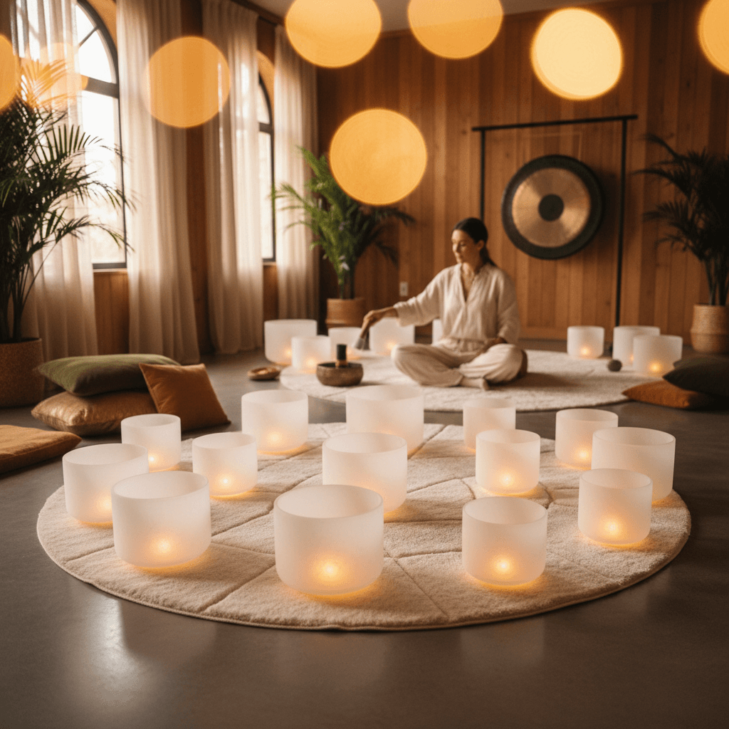 سيدة تتأمل في الطبيعة، ترمز إلى الهدوء والاسترخاء، مع تداخل أصوات صرصور الليل والزيز. سول آرت دبي و لاريسا شتاينباخ يقدمان تجارب فريدة للصحة الصوتية.