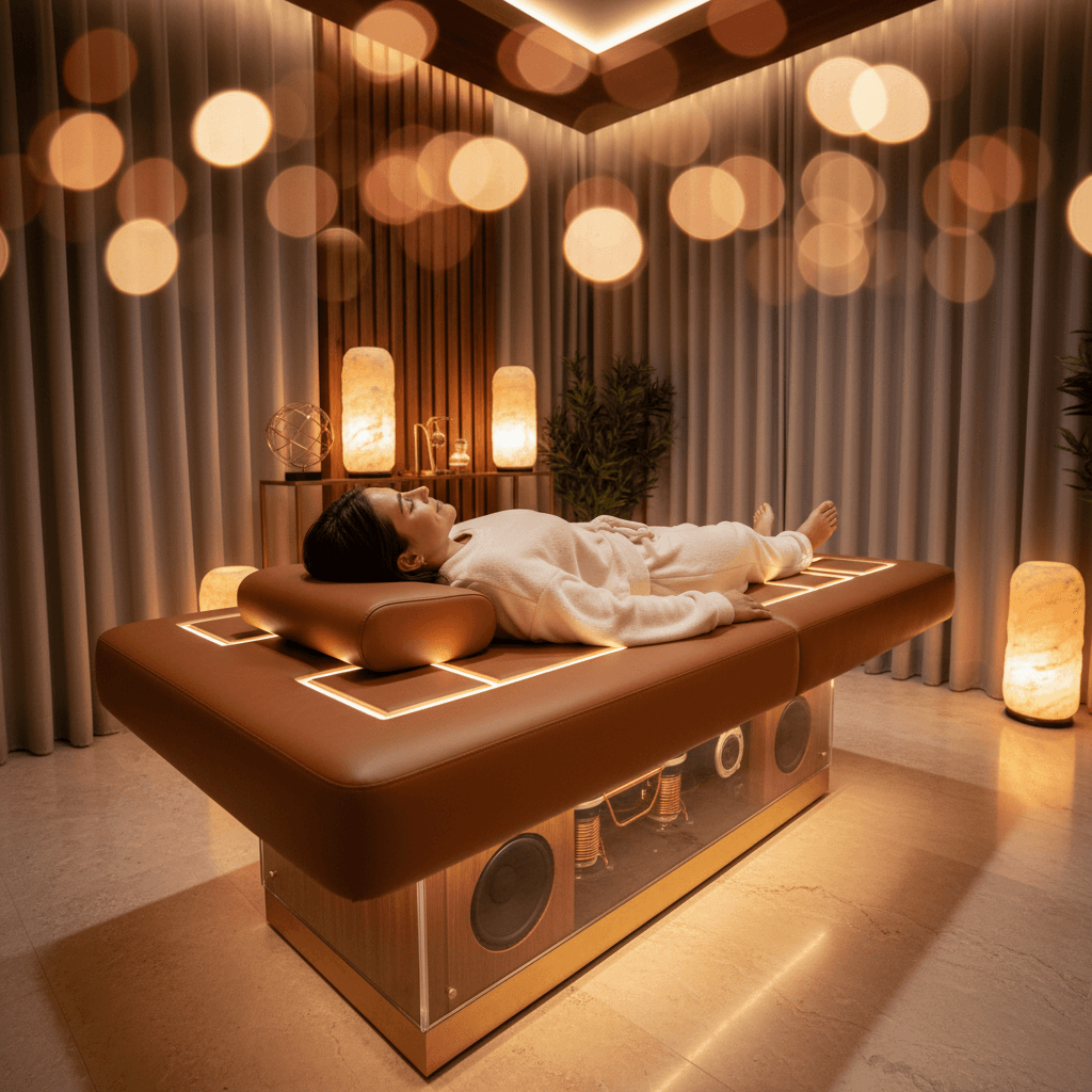 A person in a calm, meditative pose with sound bowls, representing Soul Art's approach to well-being for chronic Lyme symptoms, led by Larissa Steinbach.