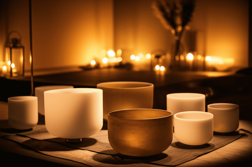 Eine Frau in entspannter Pose, umgeben von sanftem Licht und Klängen, die tiefe Erholung symbolisiert. Eine Visualisierung der Klang-Wellness-Praktiken bei Soul Art, gegründet von Larissa Steinbach.
