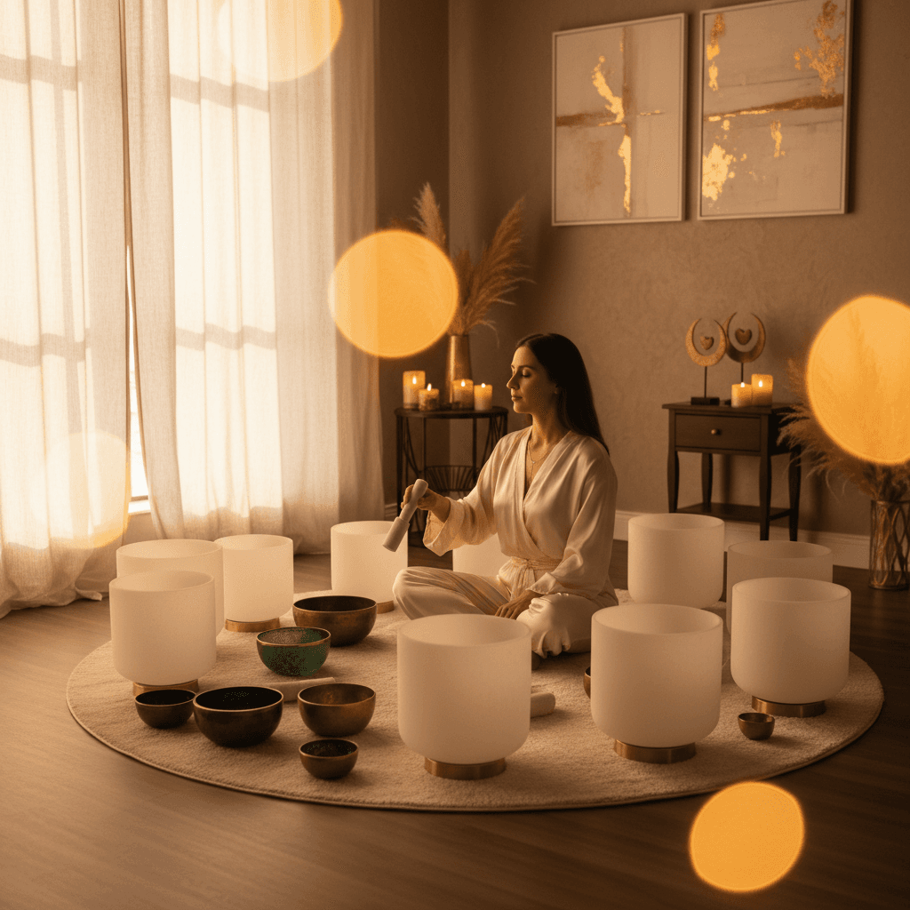 A serene image of a sound wellness studio with a vibroacoustic bed, representing Soul Art Dubai's holistic approach. Larissa Steinbach's vision of integrating sound and vibration for neurological support is central to this calming scene, offering hope for Multiple Sclerosis wellness.