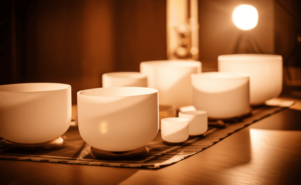 Larissa Steinbach leads a sound healing session at Soul Art Dubai, featuring Tibetan singing bowls and crystal bowls, illustrating the concept of Nada Brahma or 'the universe is sound' for deep relaxation and holistic wellness.