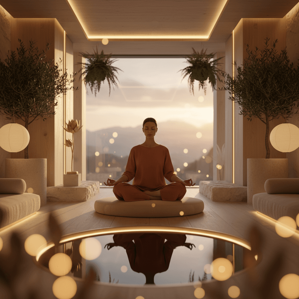 Eine elegante Visualisierung von Hirnwellen und neuronalen Netzwerken, die die innere Symphonie des Gehirns darstellt. Illustriert die wissenschaftliche Basis der Klang-Wellness bei Soul Art Dubai unter der Leitung von Larissa Steinbach.