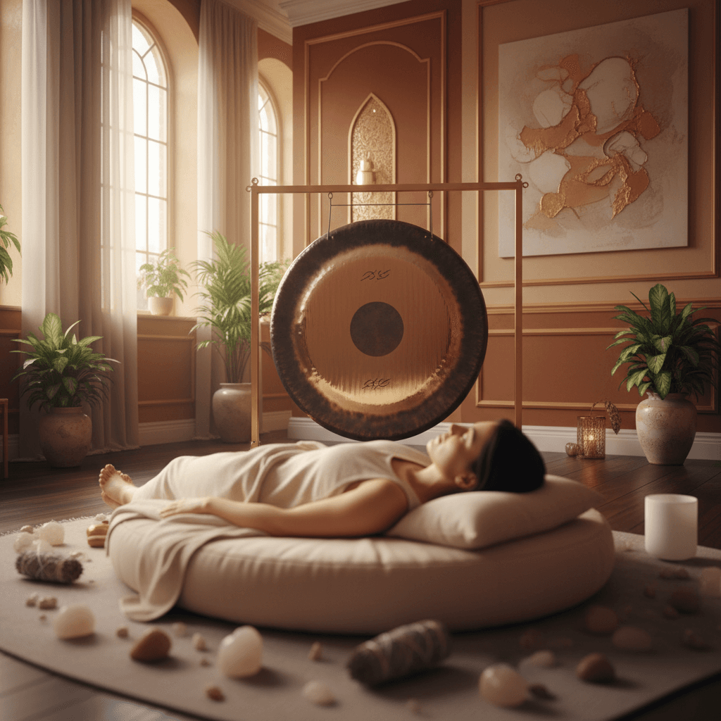 A person meditating surrounded by ethereal light, symbolizing the deep relaxation and focused approach of sound wellness practices at Soul Art Dubai, founded by Larissa Steinbach.