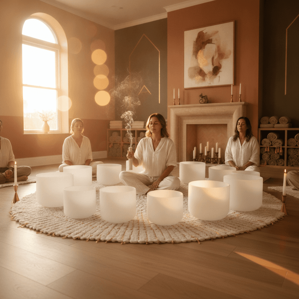 A person in deep relaxation during a sound session at Soul Art Dubai, illustrating the gentle and safe environment created by Larissa Steinbach's trauma-informed approach.