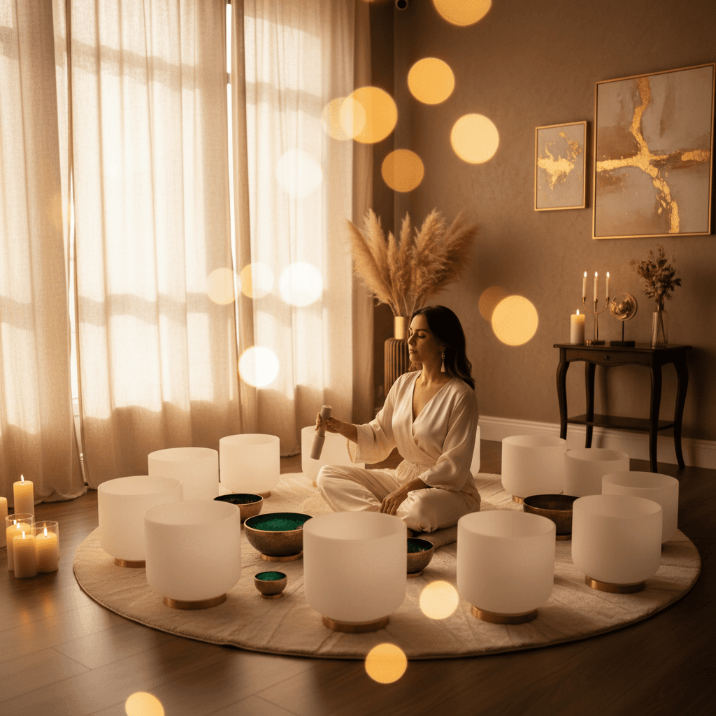 A serene hand resting gently on a vibrating sound bed, symbolizing the immersive vibroacoustic experience at Soul Art Dubai, founded by Larissa Steinbach, with a focus on client safety and well-being.