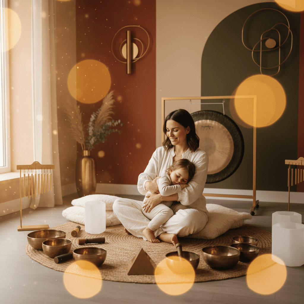 Soul Art sound healing session with Larissa Steinbach, featuring crystal singing bowls and gongs, supporting adult children processing parental grief through deep relaxation and emotional regulation in Dubai.