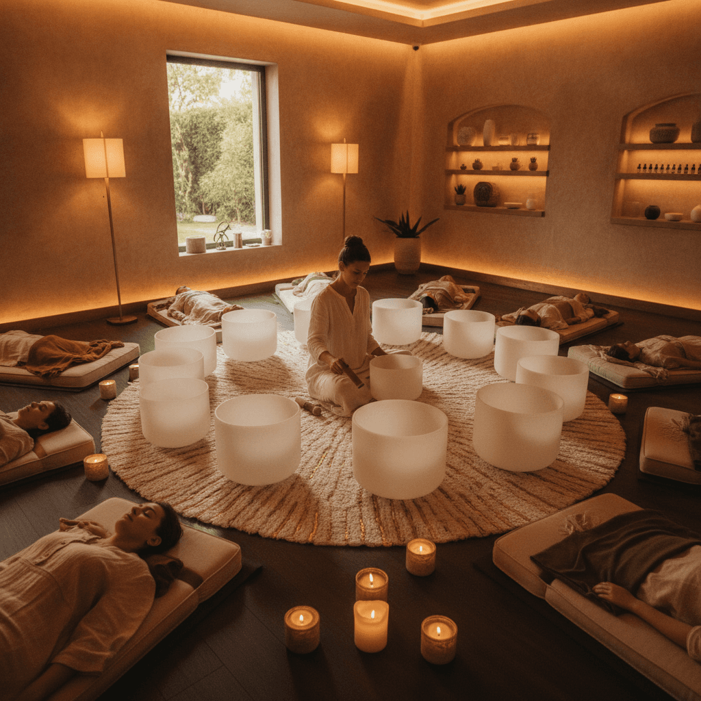 A person's hands gently holding a Tibetan singing bowl during a sound healing session at Soul Art, guided by Larissa Steinbach, emphasizing personal milestone rituals and inner peace.