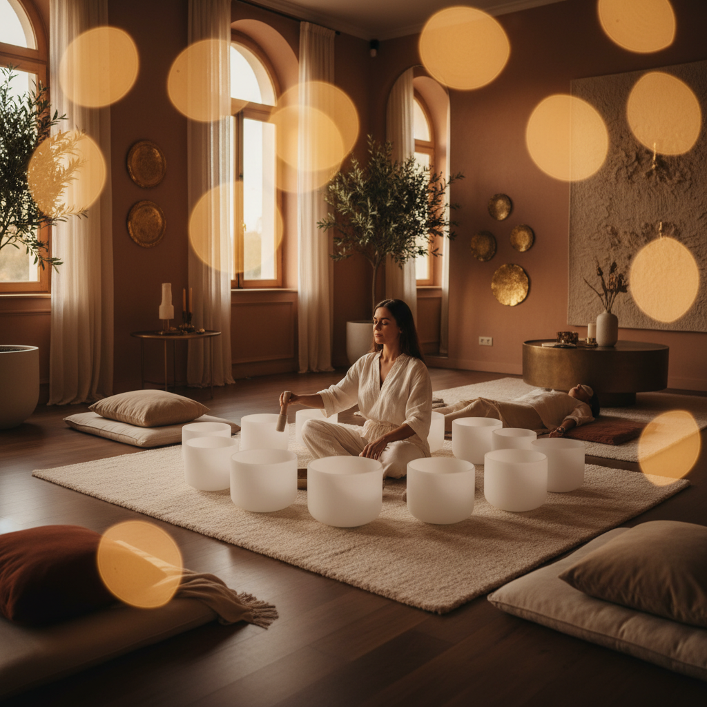 A vibrant green plant with leaves subtly vibrating, surrounded by gentle sound waves, illustrating plant response to sound, a core concept explored at Soul Art Dubai by Larissa Steinbach.