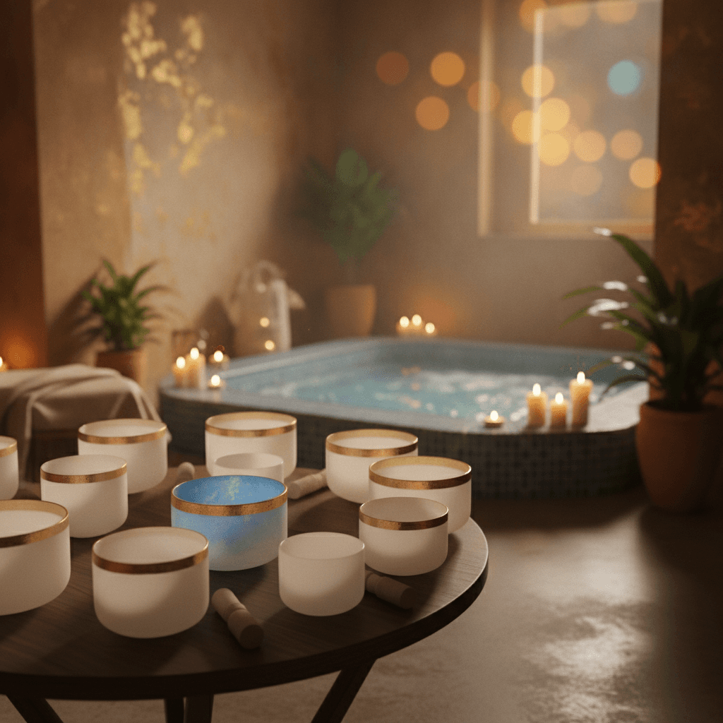 Larissa Steinbach, Gründerin von Soul Art Dubai, im vibroakustischen Wellness-Studio, das die tiefgreifende Wirkung von Rhythmus und Frequenz auf das Wohlbefinden erforscht.