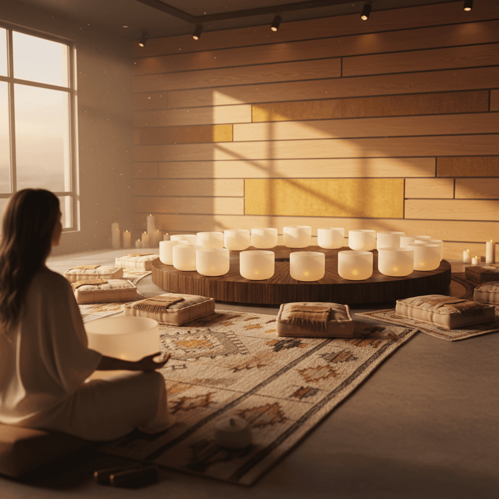 Larissa Steinbach, Gründerin von Soul Art, präsentiert strategische Wachstumspläne für eine erfolgreiche Klang-Wellness-Praxis. Skalierung durch Innovation.