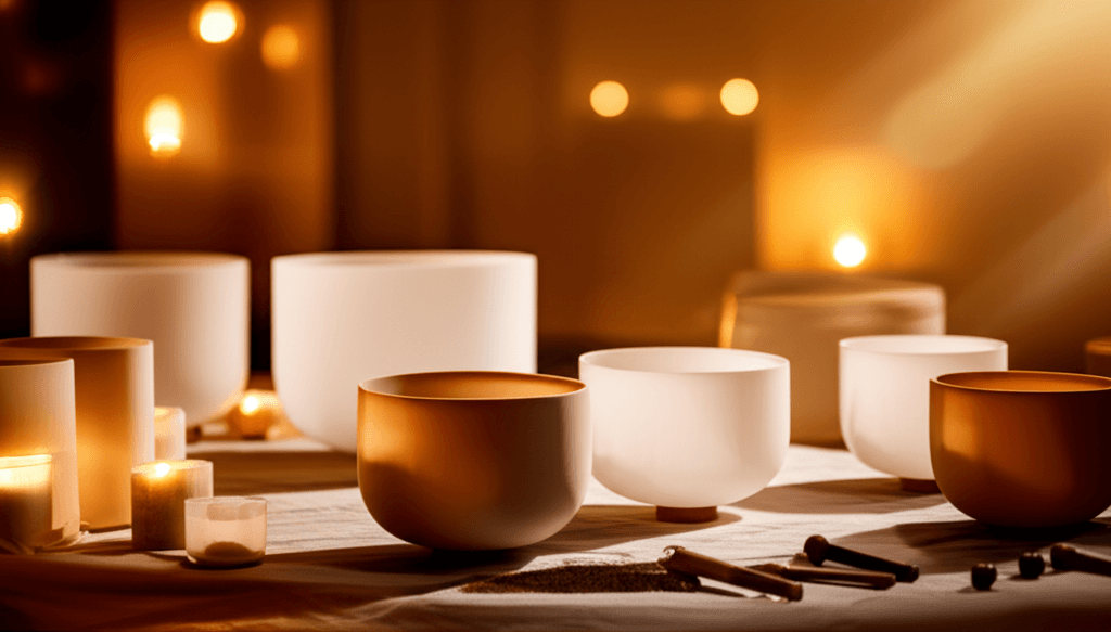 A senior woman peacefully meditating with sound bowls, illustrating Soul Art's approach to emotional wellness for older adults guided by Larissa Steinbach.