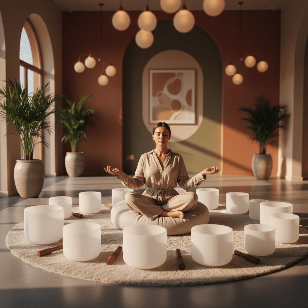 A serene couple embracing in a bedroom setting, subtle light, suggesting intimacy and calm. Soul Art's Larissa Steinbach advocates for sound wellness to enhance such moments of connection and well-being.