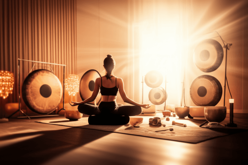 Eine Shakuhachi Flöte aus Bambus liegt auf einem Meditationskissen, mit sanftem Licht. Ein Bild, das Ruhe und Besinnung ausstrahlt und die Verbindung von Soul Art und Larissa Steinbach zur tiefen Klangheilung betont.