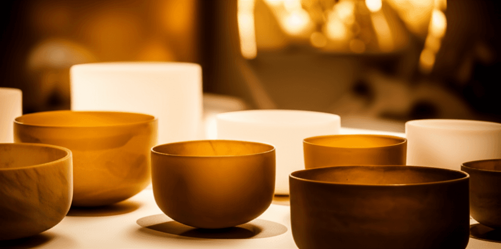 Larissa Steinbach guiding a transformative sound healing session at Soul Art, Dubai, featuring crystal singing bowls and gongs, promoting inner peace for sober living and mindful transition support.