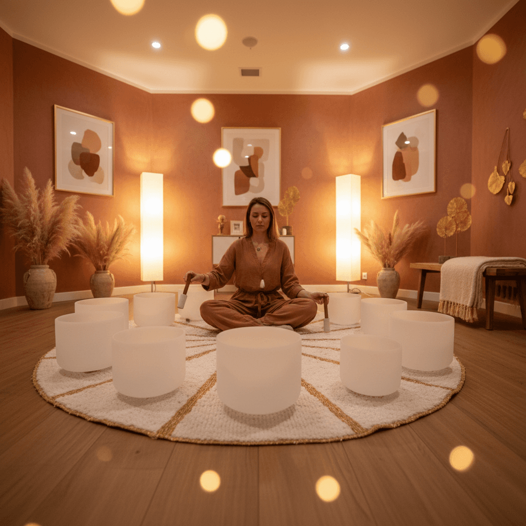 Larissa Steinbach from Soul Art guiding a sound wellness session, demonstrating the power of practitioner voice and social engagement for nervous system regulation.