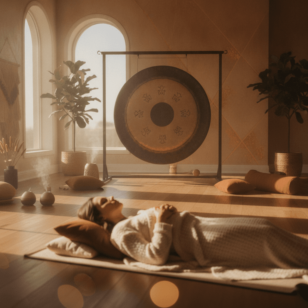 A tranquil image of crystal singing bowls illuminated, symbolizing deep relaxation and wellness at Soul Art Dubai with Larissa Steinbach.